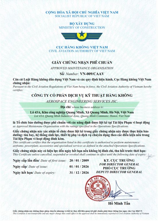 CAAV Maintenance Organisation Approval Certificate
